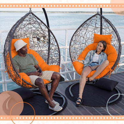 Tudomro Orange Waterproof Egg Chair Cushion with Pillow Filling 2.58 kg Replacement Rocking Wicker Chair Cushion 48" x 32" High Back Hanging Swing Hammock Pad Thicken for Outdoor Patio Garden