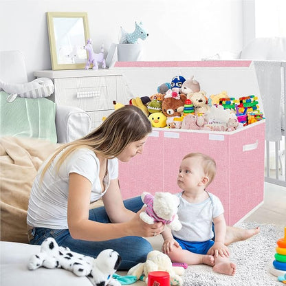 Pantryily Toy Storage Box for Girls, Large Kids Toy Chest Boxes Organizers and Storage with Lids & Handles for Nursery,Playroom 24.5"x13"x16"(Pink)