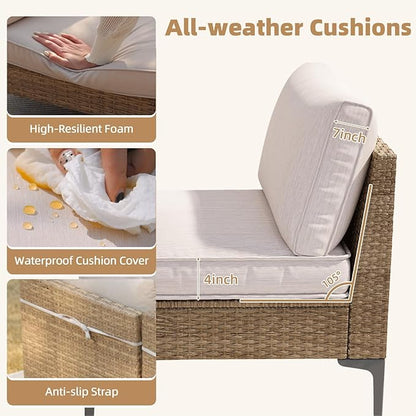 9-Piece Patio Furniture Set, Outdoor Wicker Sectional Sofa with Coffee Table, Anti-Slip & Thick All-Weather Cushions for Sunroom,Garden,Backyard, Beige