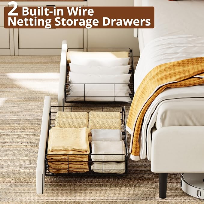 LIKIMIO Twin Daybed with Headboard, Corner Bed Frame with Bed Rails and Storage Drawers, Solid Support, for Bedroom Guest Room, Cream