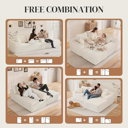 108" L Shaped Cloud Boneless Sectional Couches for Living Room, Modern Comfy Modular Deep Seat Memory Foam Compressed Corduroy Sofa Oversized Right Facing Chaise, No Assembly Required, White