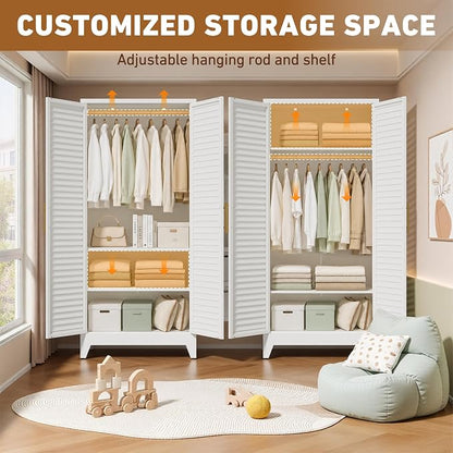 Metal Armoire Wardrobe Closet with 2 Doors, 71" Tall Clothes Cabinet with Adjustable Hanging Rod and 2 Shelves,White Steel Storage Locker Cabinets for Bedroom,Bathroom Employees,Gym,Garage