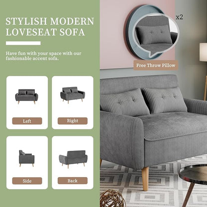 Vongrasig 48" Small Modern Loveseat Sofa, Mid Century Soft Corduroy Fabric 2-Seat Sofa Couch Tufted Love Seat with Back Cushions and Tapered Legs for Living Room, Bedroom and Small Space (Dark Gray)