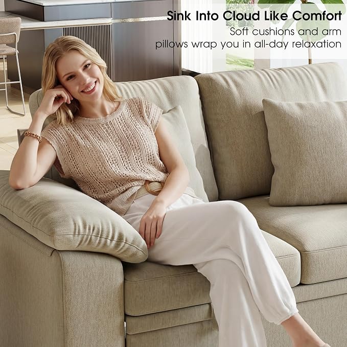 WorthFurni 61” Pull Out Couch, 2 in 1 Sleeper Sofa Bed with Throw Pillow, Convertible Small Loveseat Sleeper Couch for Living Room, Bedroom, Apartment (Sand)