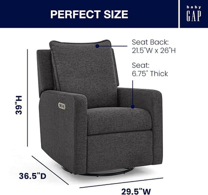 babyGap Harlowe Power Recliner with USB-A and Type-C Ports by Delta Children - Greenguard Gold Certified – Stain-Resistant Performance Fabric is Oeko-TEX Standard 100 Certified, Charcoal