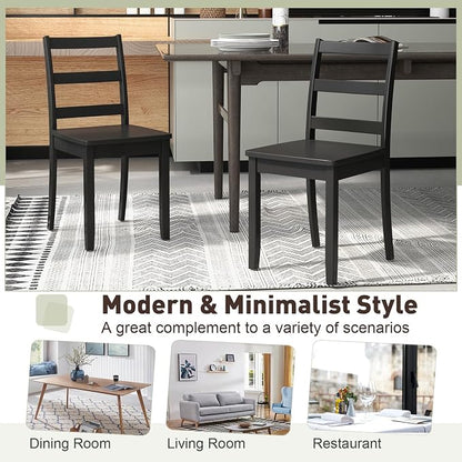 Giantex Wood Dining Chairs Set of 4 Black- Wooden Armless Kitchen Chairs with Solid Rubber Wood Legs, Non-Slip Foot Pads, Max Load 400 Lbs, Farmhouse Style High Ladder Back Wooden Dining Room Chairs