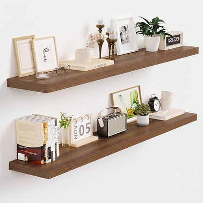Vivelove Walnut Floating Shelves 40 Inches Long, Wall Display Shelves with Invisible Brackets, for Bathroom Living Room Kitchen Bedroom Office Farmhouse Home Decor, 40x9.3X 1.5 - Set of 2, Walnut