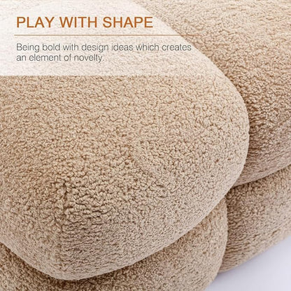 Zesthouse Square Pouf Ottoman Set of 2, Modern Backless Vanity Chair for Bedroom, Tan Fuzzy Foot Rest for Couch, Upholstered Tufted Footstool, Sherpa Fabric Ottoman Coffee Table for Living Room
