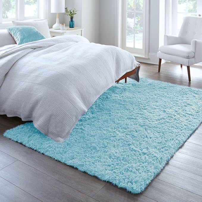 Ophanie 5x8 Light Blue Rugs for Living Room,Kids Rug,Playroom Area Rugs for Boys Girls Teen Decor,Fluffy Fuzzy Soft Plush Shaggy Bedside Floor Bedroom Carpet for Teen with Over 99 pcs Pile fibers