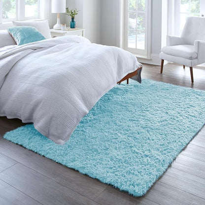 Ophanie 5x8 Light Blue Rugs for Living Room,Kids Rug,Playroom Area Rugs for Boys Girls Teen Decor,Fluffy Fuzzy Soft Plush Shaggy Bedside Floor Bedroom Carpet for Teen with Over 99 pcs Pile fibers