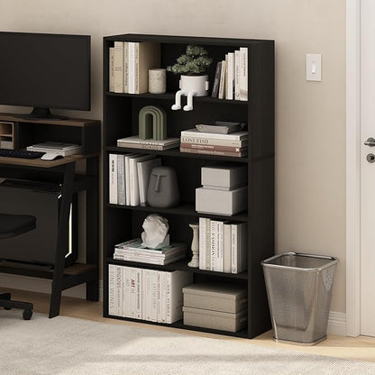Furinno PASIR Book Shelf, 5-Tier Bookshelf, Bookcase with Open Shelf, 9.4 x 31.5 x 52.7, for Living Room, Bedroom, Home Office, Espresso