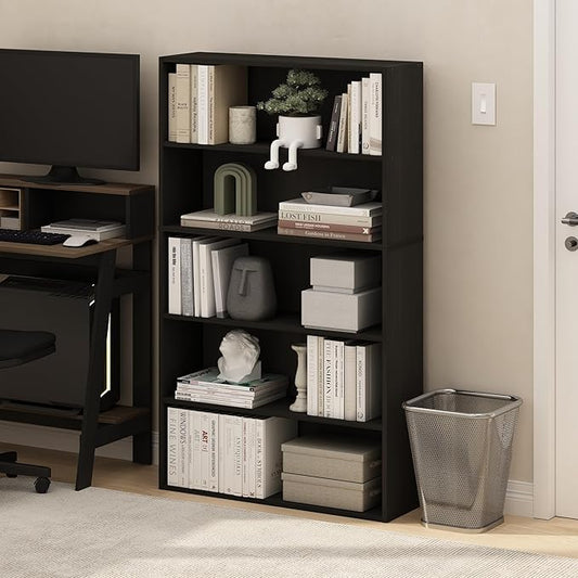 Furinno PASIR Book Shelf, 5-Tier Bookshelf, Bookcase with Open Shelf, 9.4 x 31.5 x 52.7, for Living Room, Bedroom, Home Office, Espresso
