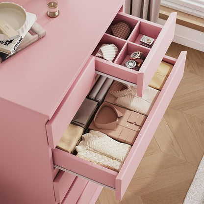 Jocoevol Pink Tall 6 Drawer Dresser for Bedroom,Dressers & Chests of Drawers with Jewelry Storage,Wood Storage Dresser with Deep Drawers for Living Room Hallway Entryway(40.75" L*23.62" W*15.75")