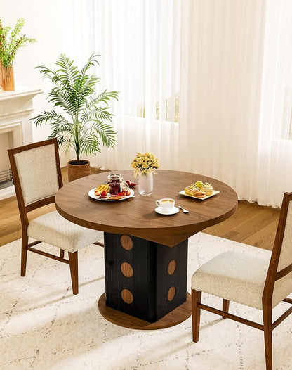 43"-59" Extendable Round Dining Table for 4-8, Oval Kitchen Table with Hidden Storage, Modern Farmhouse Wooden Dining Room Table for Kitchen Living Room, Walnut