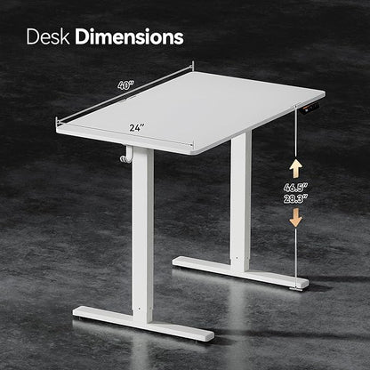 Electric Standing Desk,40x24 Inches Adjustable Height Stand up Desk, Sit Stand Home Office Desk with Splice Board, 3 Preset Heights,Equipped with Hooks,Ergonomic Computer Desk Workstation，White