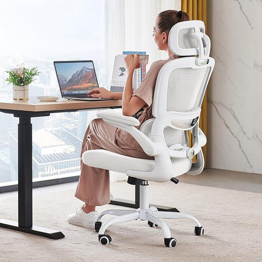 TRALT Office Chair Ergonomic Desk Chair, 330 LBS Home Mesh Office Desk Chairs with Wheels, Comfortable Gaming Chairs (1, White White)