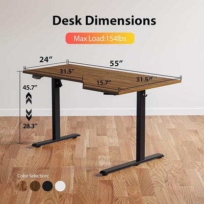 Agilestic Electric Standing Desk, Height Adjustable Desk, 55 x 32 Inch Sit Stand up for Work Office Home, L Shaped Ergonomic Rising Computer Table with Memory Preset, Dark Walnut