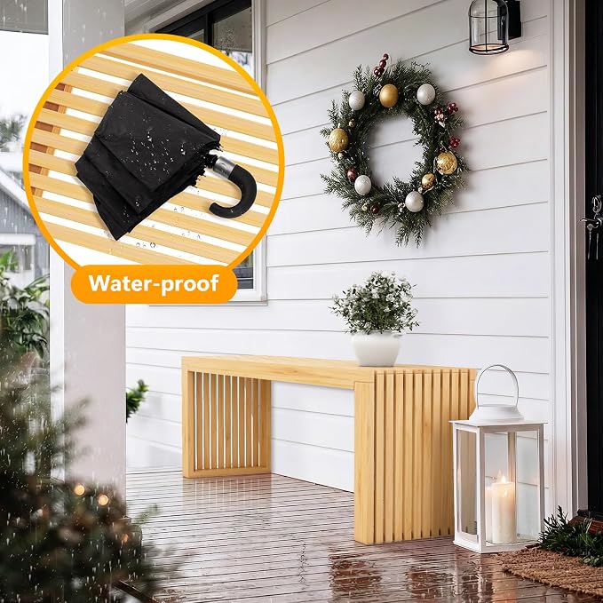 Bamboo Dining Bench, 35'' Slatted Design Entryway Bench, Natural | Modern Solid Bamboo Seating Bench for Indoor & Outdoor Use, Ideal for Kitchen, Hallway, Bedroom