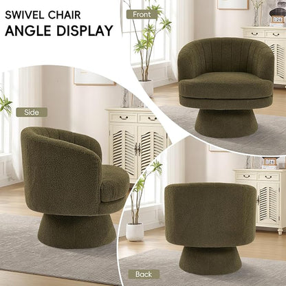 CANMOV Swivel Accent Chair with Armrest Set of 2, Modern 360 Degree Swivel Barrel Chair with Curve Back and Soft Cushion,Comfy Round Sherpa Teddy Armchair Single Sofa for Living Room, Green
