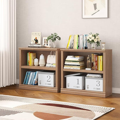 Bevfint Bookcase, 2 Tiers S Bookshelf Open Storage Organization, Floor Standing Indoor Furniture Book Case for Library Office Living Room Bedroom, Salt Oak - 2 Tier