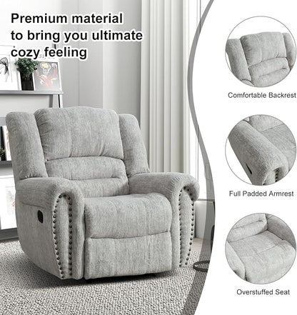 INZOY Recliner Chair, Heavy Duty Manual Reclining Sofa Single Lounge Sofa for Living Room, Home Theater Seating, Grey White