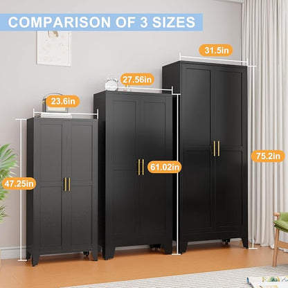Black Metal Storage Cabinet, 48" Steel Cabinets for Home Office | Kitchen Pantry Storage Cabinet with Doors and 3 Adjustable Shelves, for Office, Home, Garage, School