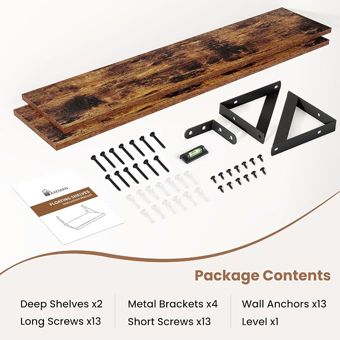 Axeman 36 Inch Floating Shelves | 8 Inch Deep Brown Wall Shelves Set of 2 | 36''W x 8''D Rustic Brown Wood Shelves for Bathroom Living Room Bedroom Kitchen