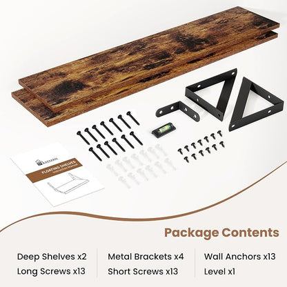Axeman 36 Inch Floating Shelves | 8 Inch Deep Brown Wall Shelves Set of 2 | 36''W x 8''D Rustic Brown Wood Shelves for Bathroom Living Room Bedroom Kitchen