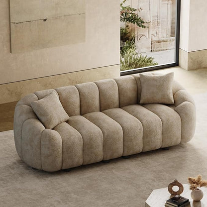 92" Oversized Minimalistic Boucle Sofa for Living Room, Luxury Plush Extra Deep Seat Tufted Sofa, Modern Comfy Curved Cloud Couch, Upholstered 3-Seater Chenille Couches, Light Brown