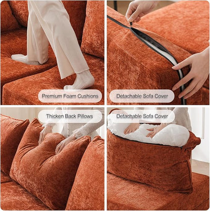 Rexulqo Oversized Accent Chair with All Seats Storage,Comfy Living Room Chairs with 2 Throw Pillow,Upholstered Mid-Century Armchair,24.5'' Deep Seat,Reading Chair for Bedroom,Office,Chenille,Orange