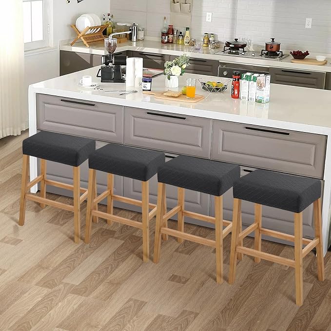 YISUN Stool Covers Rectangle - 4 Pack Stretch Waterproof Saddle Seat Cover Counter Bar Stools Bar Chairs Covers Kitchen Island Chairs Cushion Protector