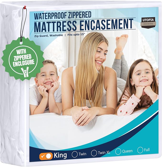 Utopia Bedding King Size Mattress Protector Zippered, 100% Waterproof Bed Bug and Dust Mite Proof Mattress Encasement, Absorbent 6 Sided Mattress Cover
