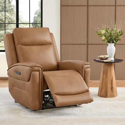 Watson & Whitely Super Zero Gravity Power Recliner Chairs with Power Headrest, Leather Recliner with USB/Type-C Ports for Adults, Electric Reclining Sofa Chair for Living Room, Bedroom, Cognac Brown