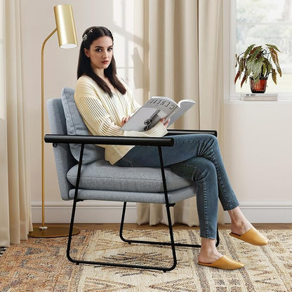 Furnilivng Large Sling Accent Chair, Comfortable Boucle Fabric Arm Chair, Upholstered Cozy Reading Chair for Living Room, Bedroom, Dressing Room, Home Office (Blue, Set of 2)