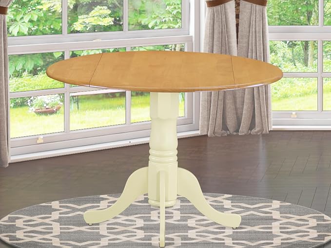 East West Furniture DLT-OMK-TP Dublin Dining Room Table - a Round kitchen Table Top with Dropleaf & Pedestal Base, 42x42 Inch, Oak & Buttermilk