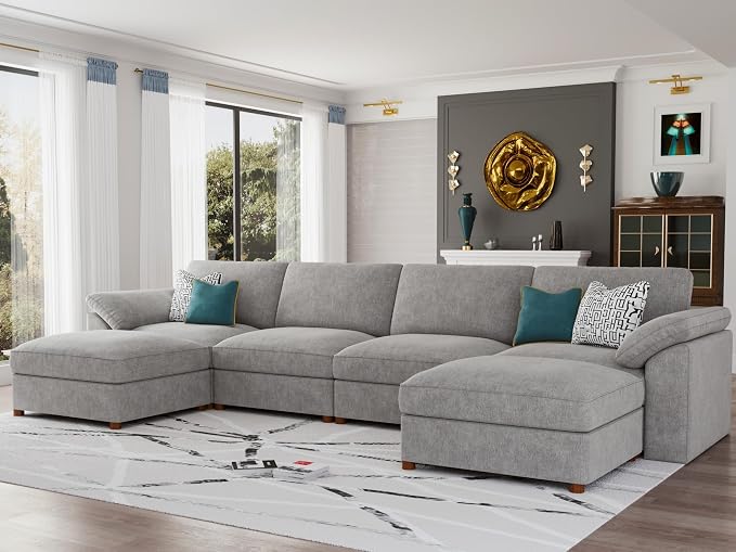 EASE MOOSE Oversized U Shape Sectional Modular Sofa,Wide Deep seat Sectional Sofa, Comfortable Grey Cloud Modular Sofa