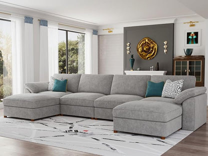 EASE MOOSE Oversized U Shape Sectional Modular Sofa,Wide Deep seat Sectional Sofa, Comfortable Grey Cloud Modular Sofa