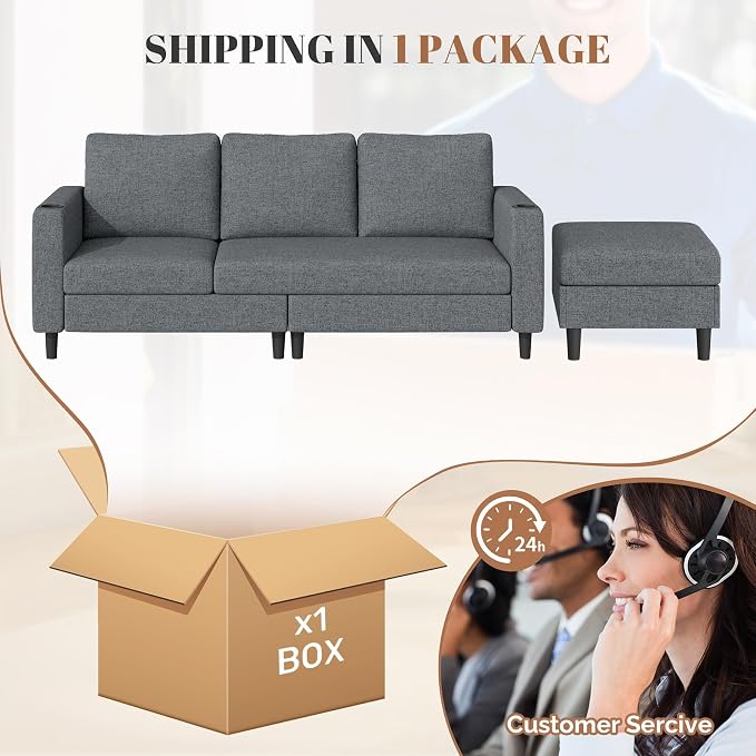 Luxanimarion Upholstered Sectional Sofa and Couches, 78'' L Shaped 3-seat Sofa forLiving Room, Apartment,Lounge,Bedroom-Washable Covers Convertible Sofas(Linen Fabric,Dark Gary)