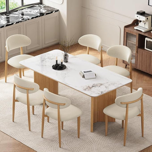 Dining Chairs Set of 6, Modern Fabric Upholstered Dining Room Chair MetalKitchen Chairs, Farmhouse Dinner Chair for Kitchen Dining Room, Beige