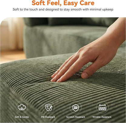 MONVANE 141" U Shaped Cloud Sectional Couch with Chaise Lounge, Modular Sectional Sofa with Removable Armrests, Comfy Corduroy Boneless Couches for Living Room, No Assembly Required, Green