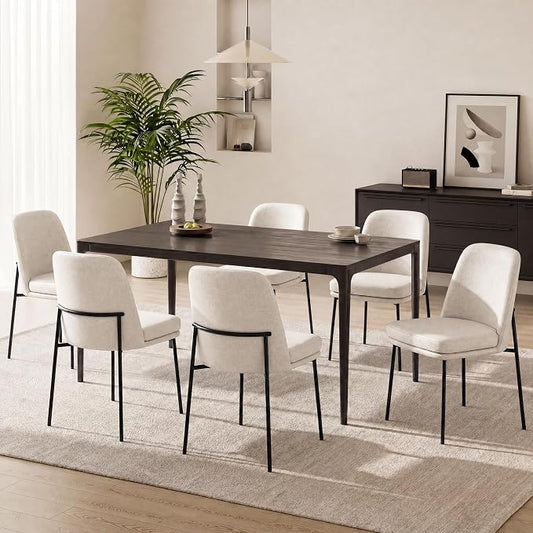 COLAMY Dining Chairs Set of 6, Modern Dining Chairs, Fabric Upholstered Dining Chairs, Kitchen Chairs with Curved Back and Metal Legs for Dining Room Kitchen Restaurant, Beige