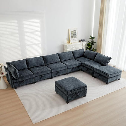 ORRD Oversize Modular Sectional Sofa Set, Convertible U Shaped Couch with Storage, 6 Seater Sofa Modular with Ottomans and Reversible Chaise for Living Room, Office (Blue Grey)