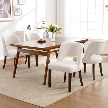 Dining Chairs Set of 6,Modern Dining Room Chairs with Thick Cushions,Upholstered Linen Fabric Kitchen Chairs for Kitchen Dining Room Beige