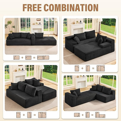 Hobestluk Boneless Couch Modular Sectional Sofa L-Shape Oversized Chaise | 108" Right Facing Chaise Charcoal,Memory Foam,Removable Cover,Non-slip Bottom,No Assemble Required,Living Room Furniture