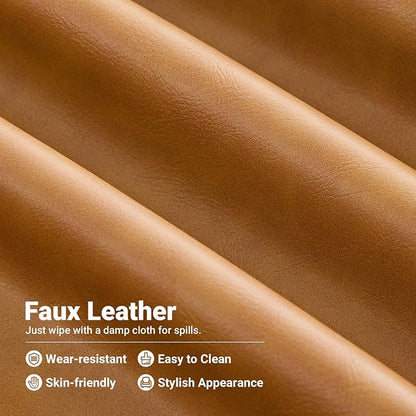 Kingfun Faux Leather 3 Seater Couch, Mid Century Modern Sofa with Rolled Arms and Deep Seats, Fluffy Comfort for Living Room, Apartment, Easy Assembly, Brown
