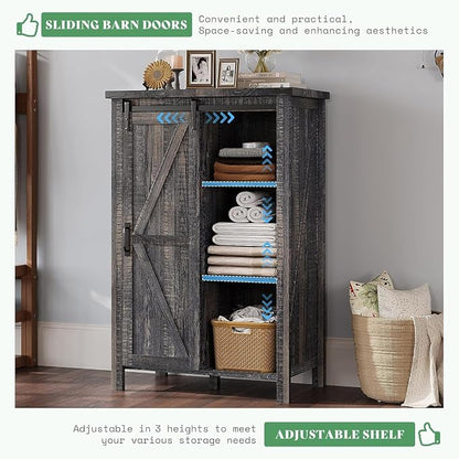 AMERLIFE 3-Piece Farmhouse Bedroom Furniture Set with Storage Cabinet and 2 Nightstands, Sliding Barn Door Wood Cabinet Set for Bedroom, Entryway, Black Oak