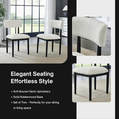 Roundhill Furniture Ellis Boucle Upholstered Dining Chairs, Set of 2, White/Matte Black