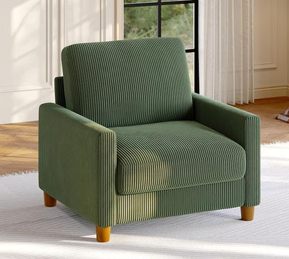 Welzona 35.3" Couches for Living Room, Comfy Green Couch Single with 22.5" Deeper Seat, Accent Chair Tool-Free Setup, Reading Chair 440lbs Support, Corduroy Couch for Bedroom, Apartment, Office