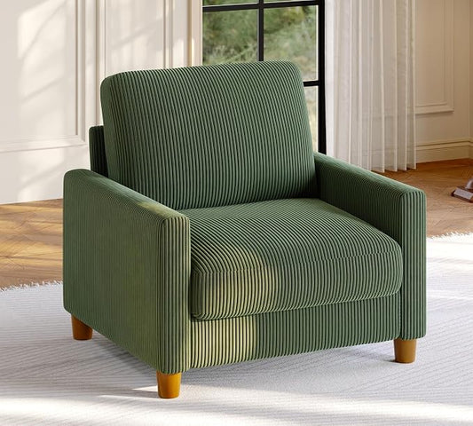 Welzona 35.3" Couches for Living Room, Comfy Green Couch Single with 22.5" Deeper Seat, Accent Chair Tool-Free Setup, Reading Chair 440lbs Support, Corduroy Couch for Bedroom, Apartment, Office