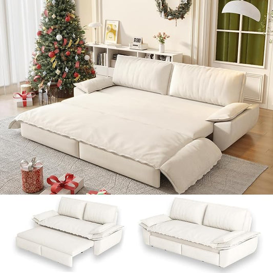 70.1" Sofa Bed Queen Size, Pull Out Couch Bed, 3-in-1 Convertible Sleeper Sofa with Cushion Armrest, Modern Velvet Futon Couch for Living Room, Small Space, Apartment, Bedroom, Beige